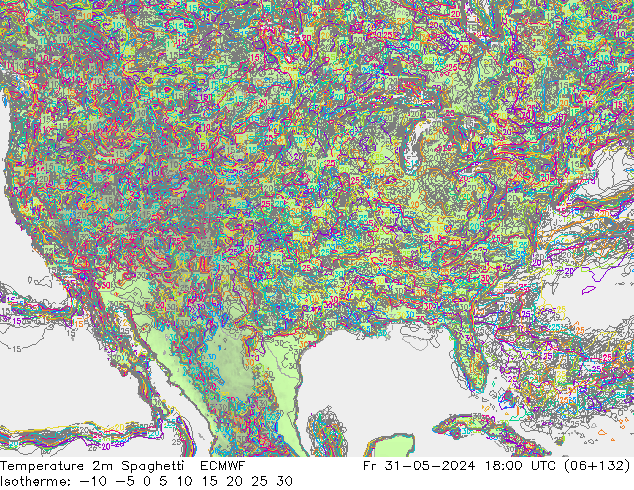 Temperatura 2m Spaghetti ECMWF ven 31.05.2024 18 UTC