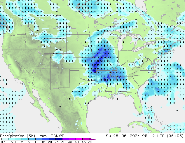 Precipitation (6h) ECMWF Su 26.05.2024 12 UTC