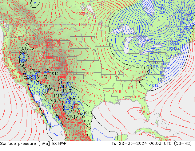 Atmosférický tlak ECMWF Út 28.05.2024 06 UTC