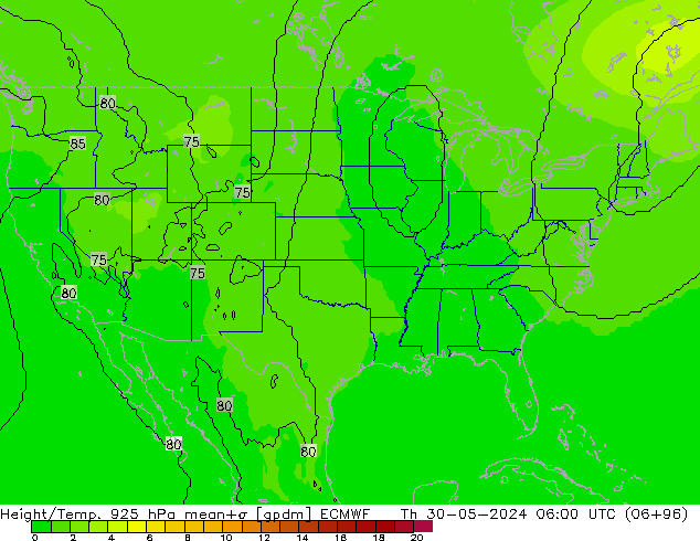 Height/Temp. 925 hPa ECMWF Th 30.05.2024 06 UTC