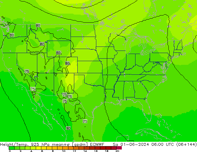 Hoogte/Temp. 925 hPa ECMWF za 01.06.2024 06 UTC