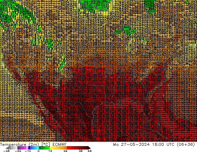 Temperature (2m) ECMWF Mo 27.05.2024 18 UTC