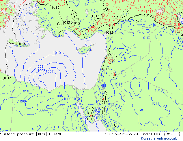 Atmosférický tlak ECMWF Ne 26.05.2024 18 UTC