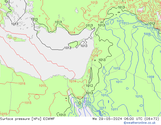 Presión superficial ECMWF mié 29.05.2024 06 UTC