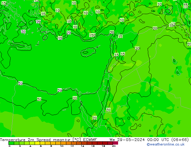 température 2m Spread ECMWF mer 29.05.2024 00 UTC