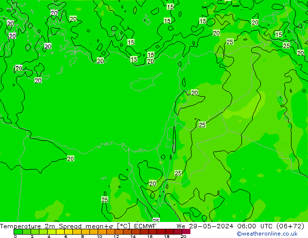 température 2m Spread ECMWF mer 29.05.2024 06 UTC