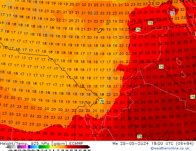 Height/Temp. 925 гПа ECMWF ср 29.05.2024 18 UTC