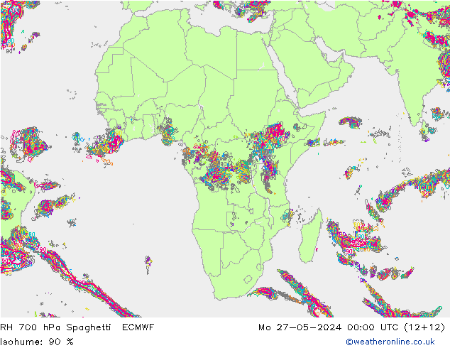 RH 700 гПа Spaghetti ECMWF пн 27.05.2024 00 UTC