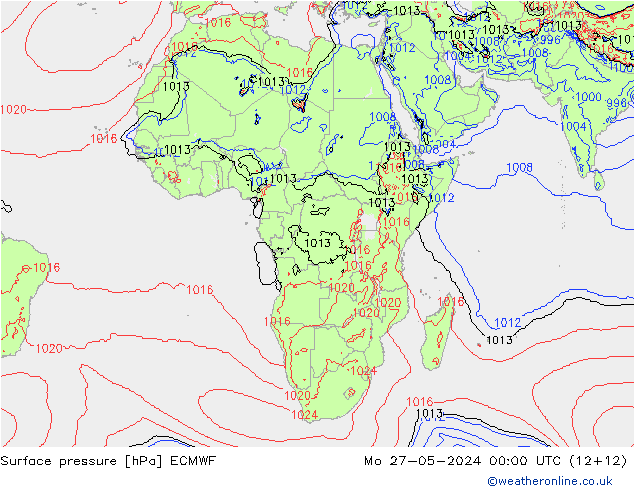 Pressione al suolo ECMWF lun 27.05.2024 00 UTC