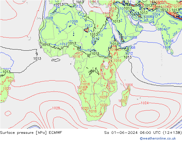 Bodendruck ECMWF Sa 01.06.2024 06 UTC