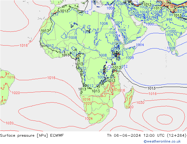 Atmosférický tlak ECMWF Čt 06.06.2024 12 UTC