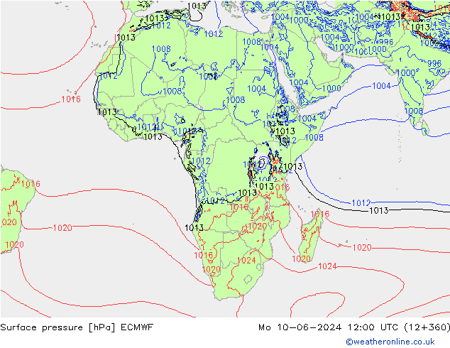 Surface pressure ECMWF Mo 10.06.2024 12 UTC