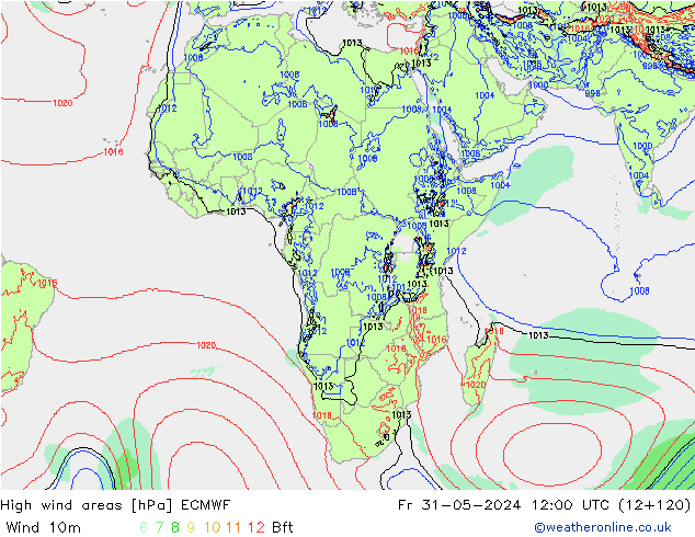 High wind areas ECMWF Pá 31.05.2024 12 UTC