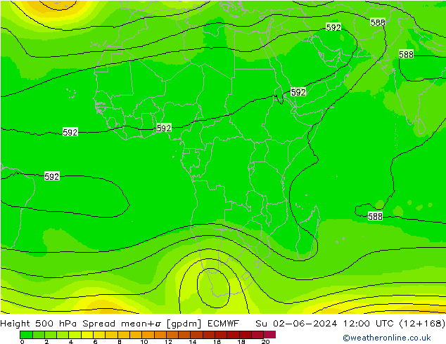 Height 500 hPa Spread ECMWF Su 02.06.2024 12 UTC