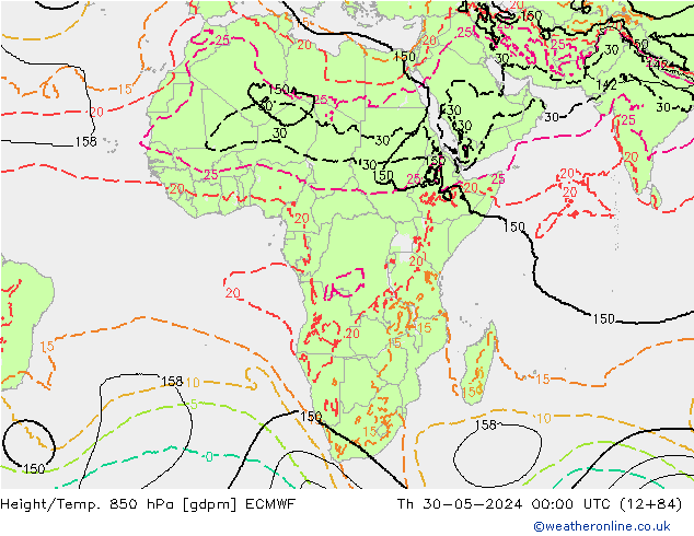 Height/Temp. 850 гПа ECMWF чт 30.05.2024 00 UTC