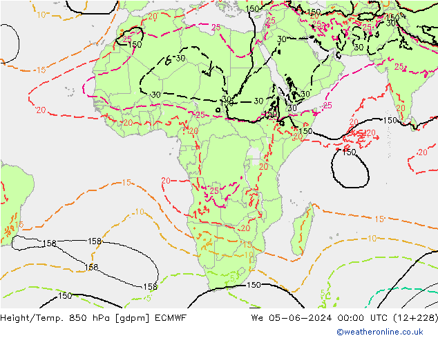 Height/Temp. 850 hPa ECMWF We 05.06.2024 00 UTC