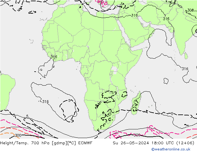 Géop./Temp. 700 hPa ECMWF dim 26.05.2024 18 UTC