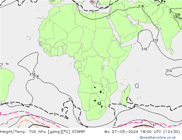 Height/Temp. 700 hPa ECMWF  27.05.2024 18 UTC