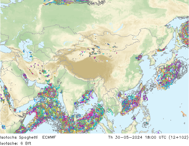 Isotachs Spaghetti ECMWF Th 30.05.2024 18 UTC