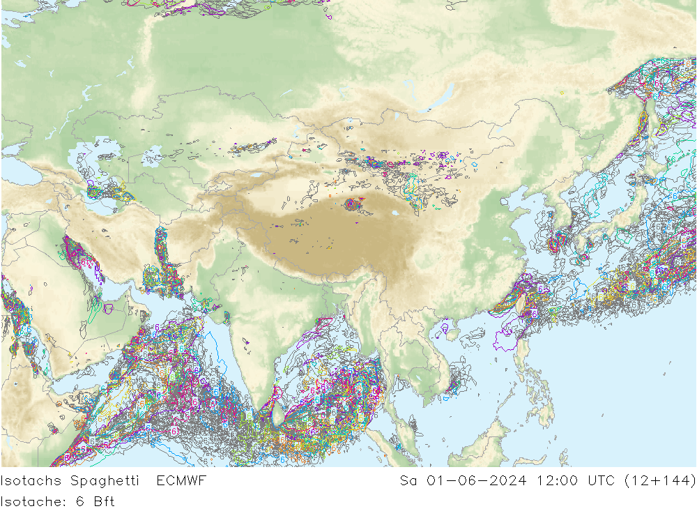 Isotachs Spaghetti ECMWF sab 01.06.2024 12 UTC