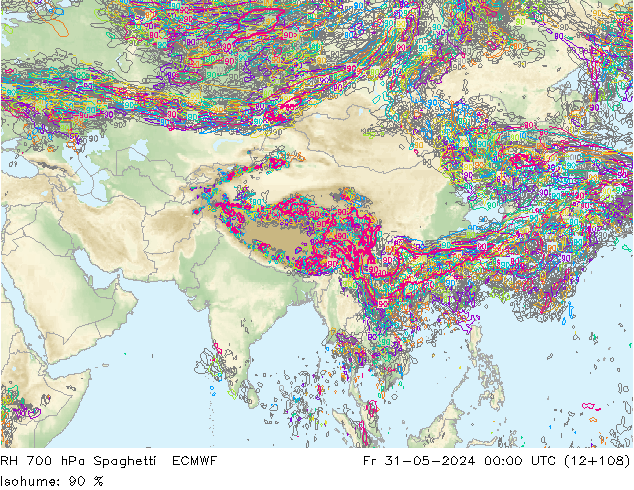 RH 700 hPa Spaghetti ECMWF Fr 31.05.2024 00 UTC