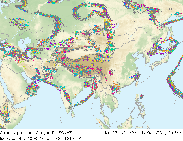 pressão do solo Spaghetti ECMWF Seg 27.05.2024 12 UTC