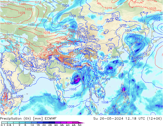 осадки (6h) ECMWF Вс 26.05.2024 18 UTC