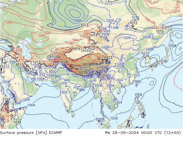 Luchtdruk (Grond) ECMWF wo 29.05.2024 00 UTC