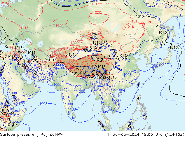 Presión superficial ECMWF jue 30.05.2024 18 UTC