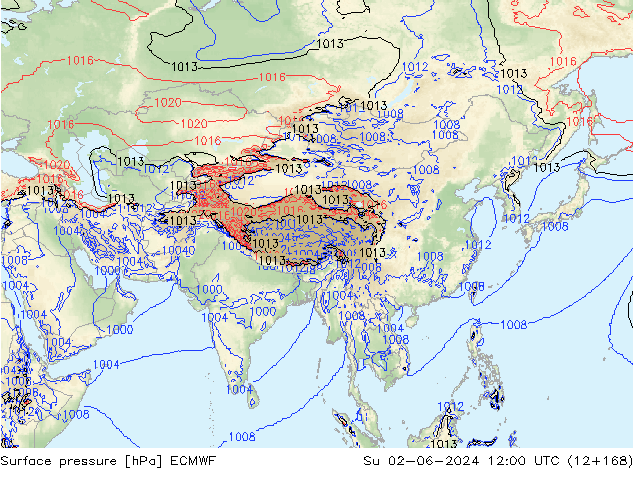 Pressione al suolo ECMWF dom 02.06.2024 12 UTC