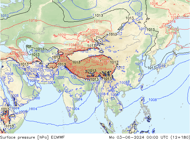 Pressione al suolo ECMWF lun 03.06.2024 00 UTC