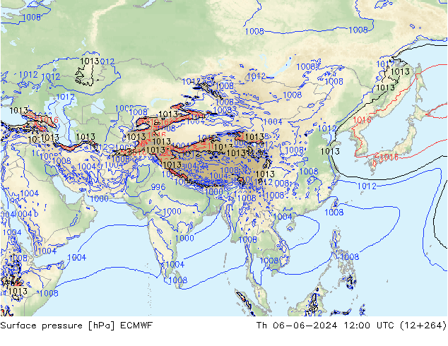 pressão do solo ECMWF Qui 06.06.2024 12 UTC