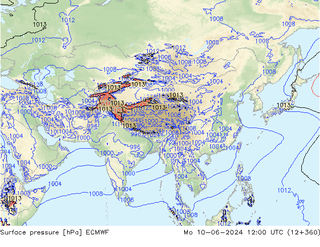 Surface pressure ECMWF Mo 10.06.2024 12 UTC