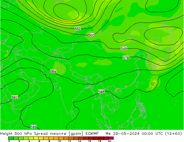 Geop. 500 hPa Spread ECMWF mié 29.05.2024 00 UTC