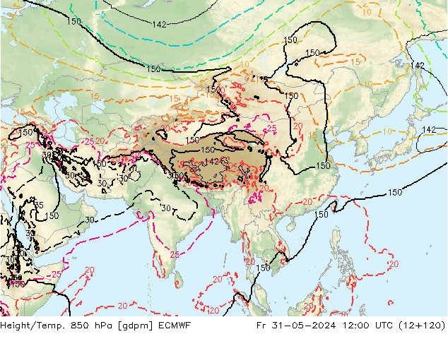 Yükseklik/Sıc. 850 hPa ECMWF Cu 31.05.2024 12 UTC