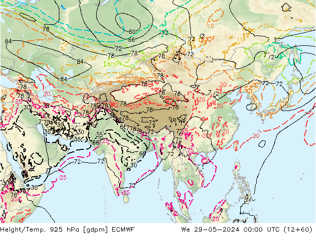 Geop./Temp. 925 hPa ECMWF mié 29.05.2024 00 UTC