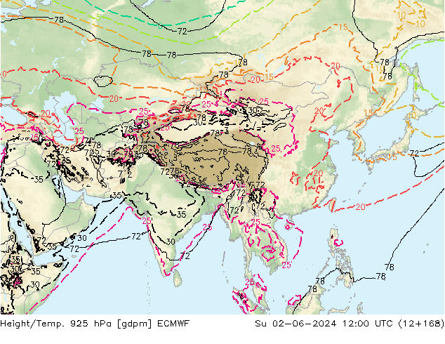 Height/Temp. 925 hPa ECMWF Su 02.06.2024 12 UTC