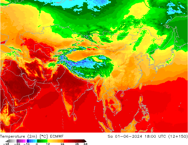 température (2m) ECMWF sam 01.06.2024 18 UTC