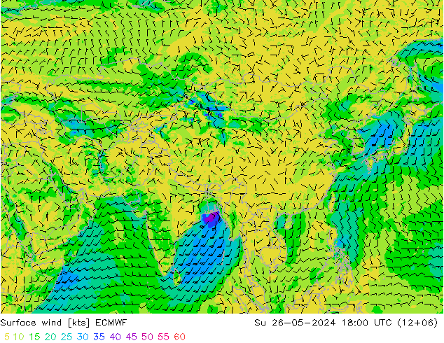 Vent 10 m ECMWF dim 26.05.2024 18 UTC