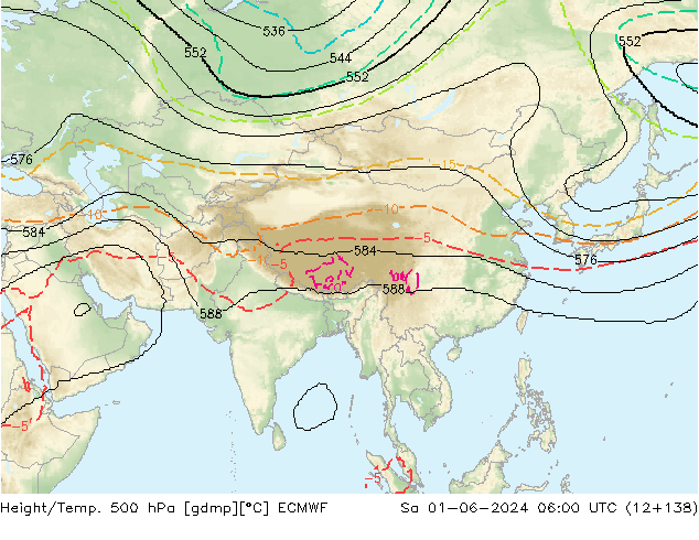 Hoogte/Temp. 500 hPa ECMWF za 01.06.2024 06 UTC