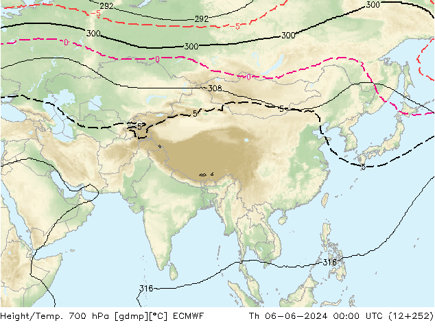 Height/Temp. 700 hPa ECMWF Čt 06.06.2024 00 UTC