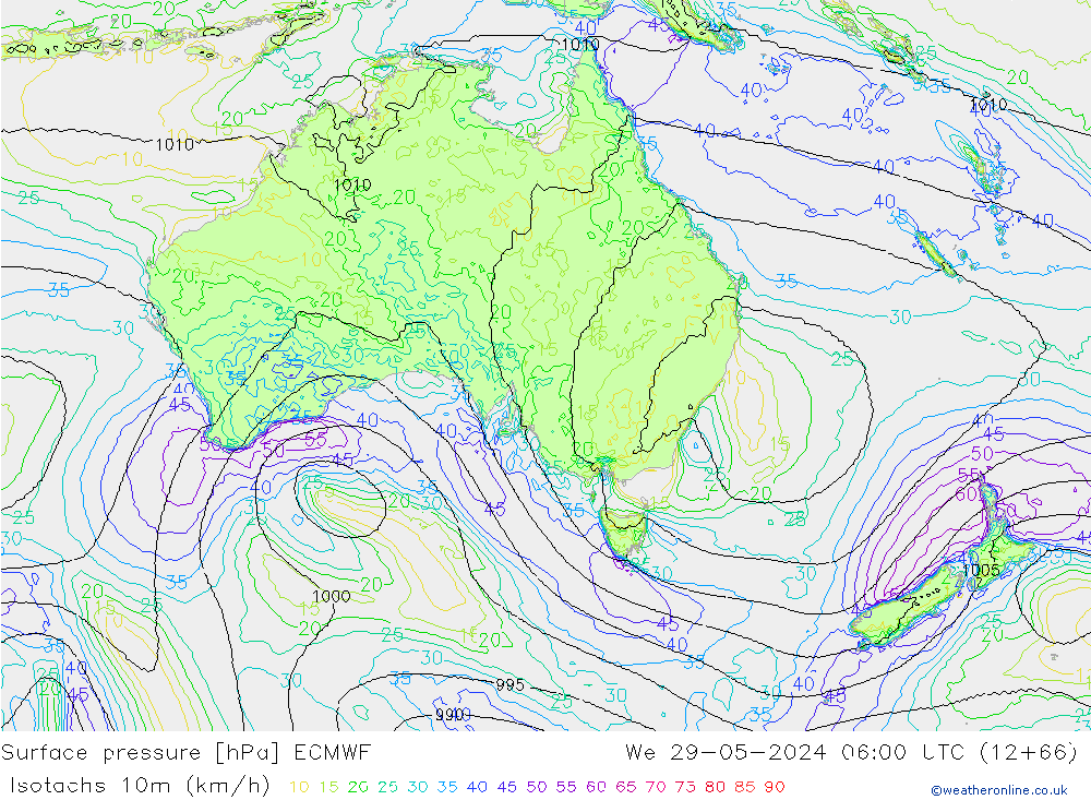 Isotachs (kph) ECMWF  29.05.2024 06 UTC