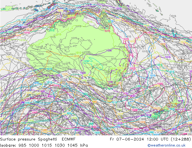 Pressione al suolo Spaghetti ECMWF ven 07.06.2024 12 UTC