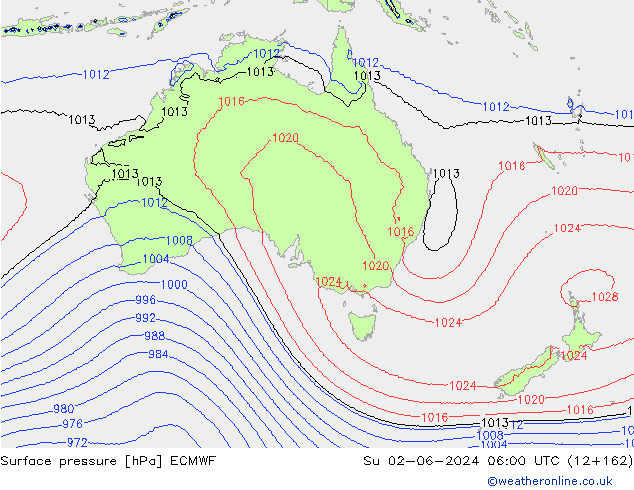pression de l'air ECMWF dim 02.06.2024 06 UTC