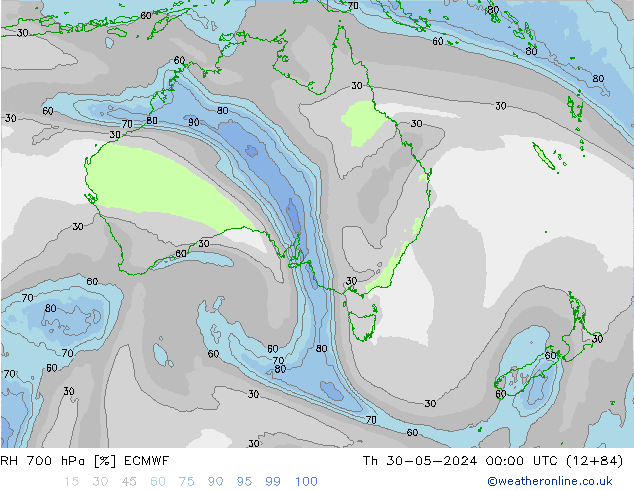 RH 700 hPa ECMWF Th 30.05.2024 00 UTC