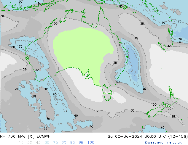 RH 700 hPa ECMWF Su 02.06.2024 00 UTC