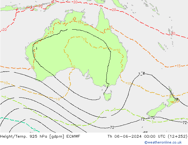 Height/Temp. 925 hPa ECMWF Čt 06.06.2024 00 UTC