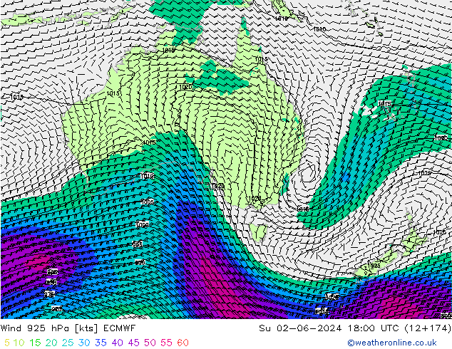 Vent 925 hPa ECMWF dim 02.06.2024 18 UTC