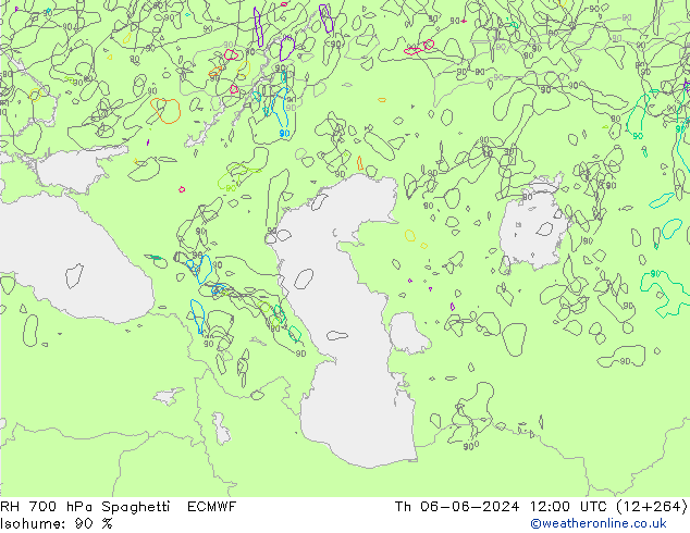 Humedad rel. 700hPa Spaghetti ECMWF jue 06.06.2024 12 UTC