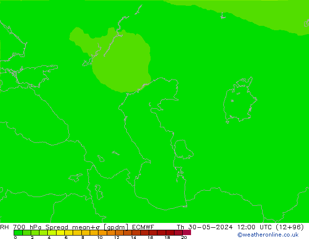 700 hPa Nispi Nem Spread ECMWF Per 30.05.2024 12 UTC